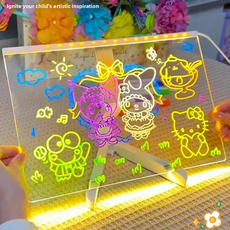 Kids LED Light Drawing Board with Stand & Coloured Pens