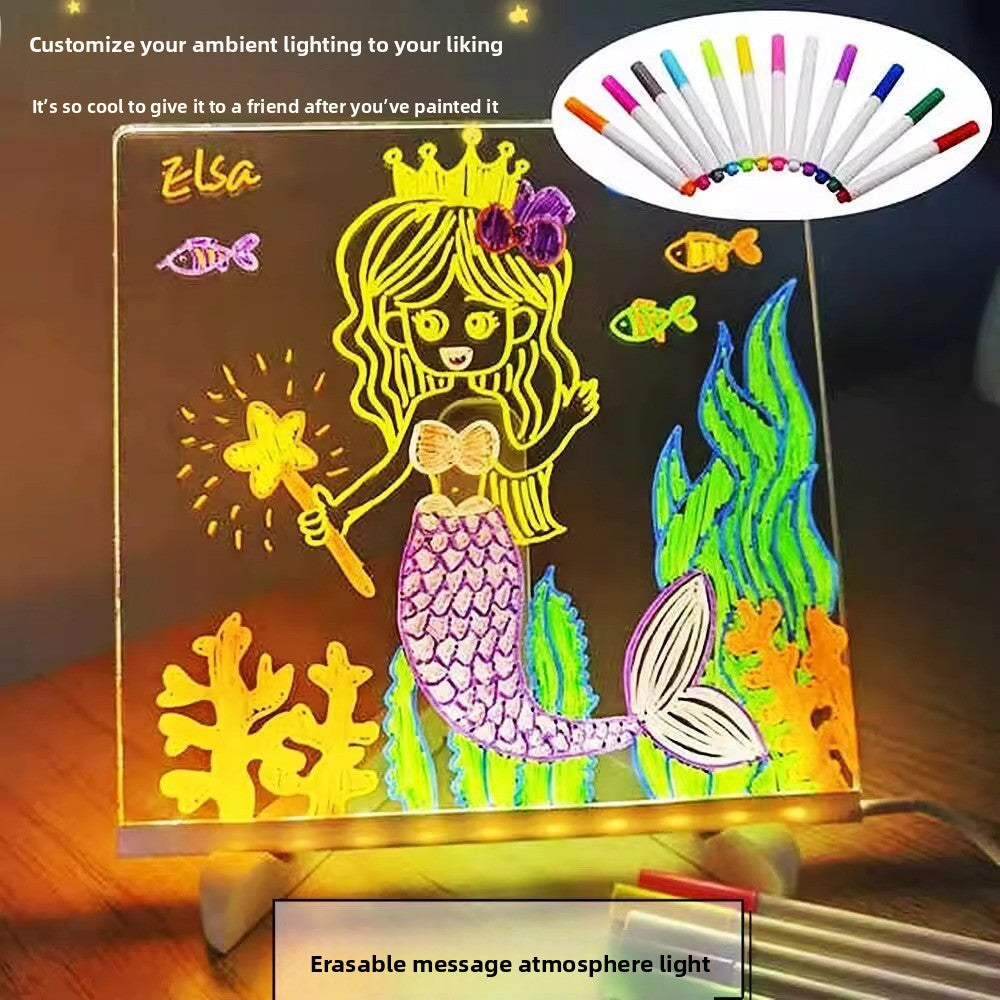 Kids LED Light Drawing Board with Stand & Coloured Pens